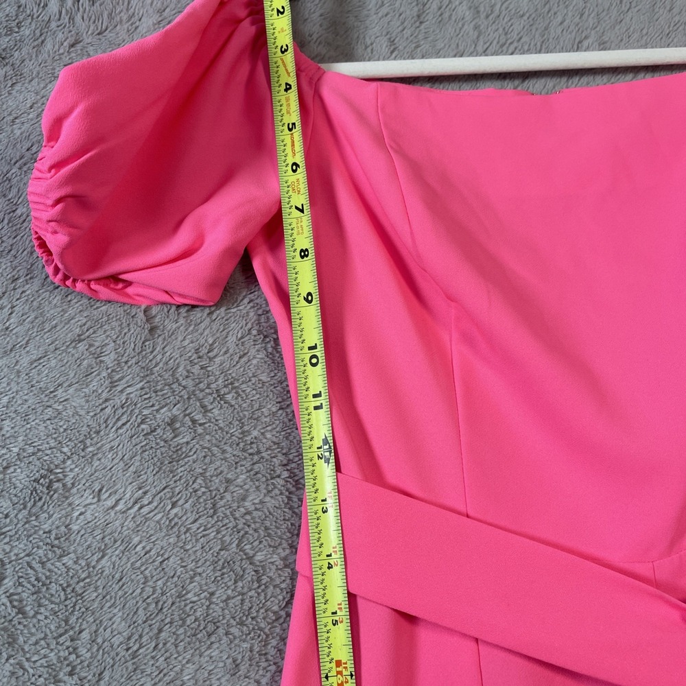Lilly Pulitzer Sz‎ 4 Pink Off-The-Shoulder Puff Sleeve Wide Leg Jumpsuit - Picture 5 of 11